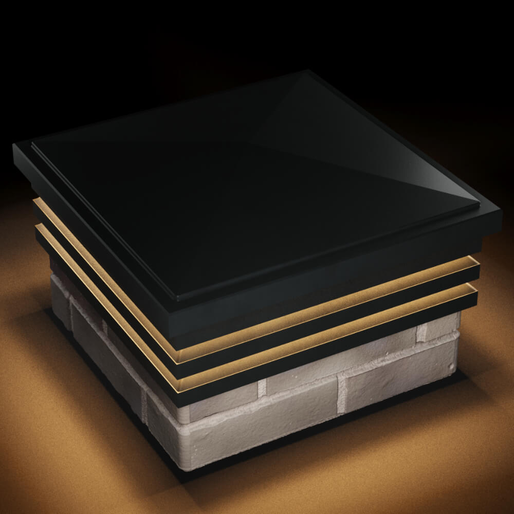 Колпак Zking Бона ХайТек Черный на столб 1.5х1.5 кирпича (385х385мм) с подсветкой в Хасавюрте фото