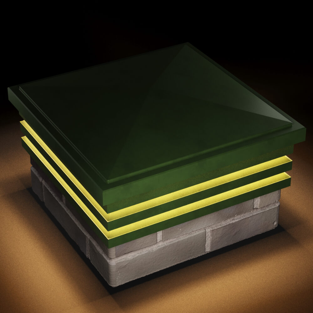 Колпак Zking Бона ХайТек Зеленый на столб 1.5х1.5 кирпича (385х385мм) с подсветкой в Хасавюрте фото