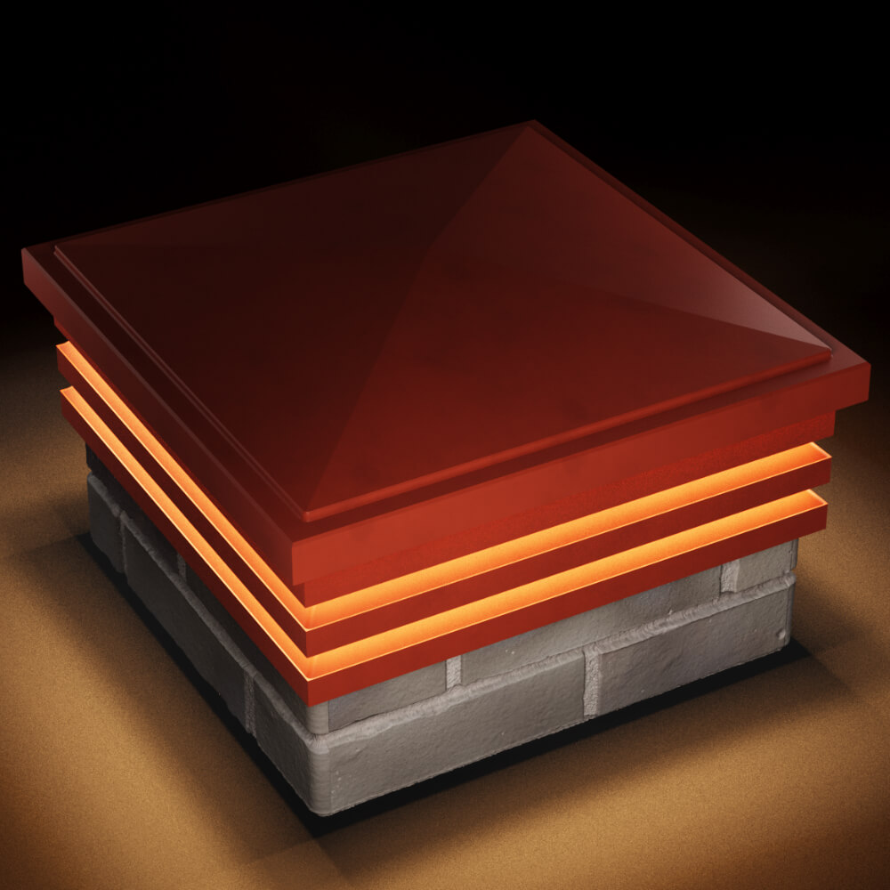 Колпак Zking Бона ХайТек Красный на столб 1.5х1.5 кирпича (385х385мм) с подсветкой в Хасавюрте фото