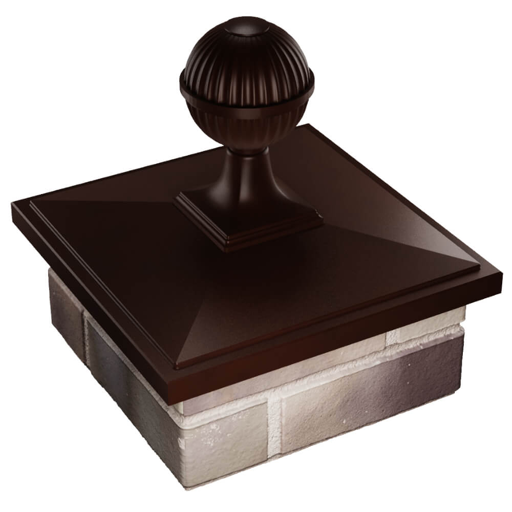 Колпак Zking БонаМоно Коричневый с шаром на столб 1.5х1.5 кирпича (385х385, 400х400мм) в сборе в Хасавюрте фото