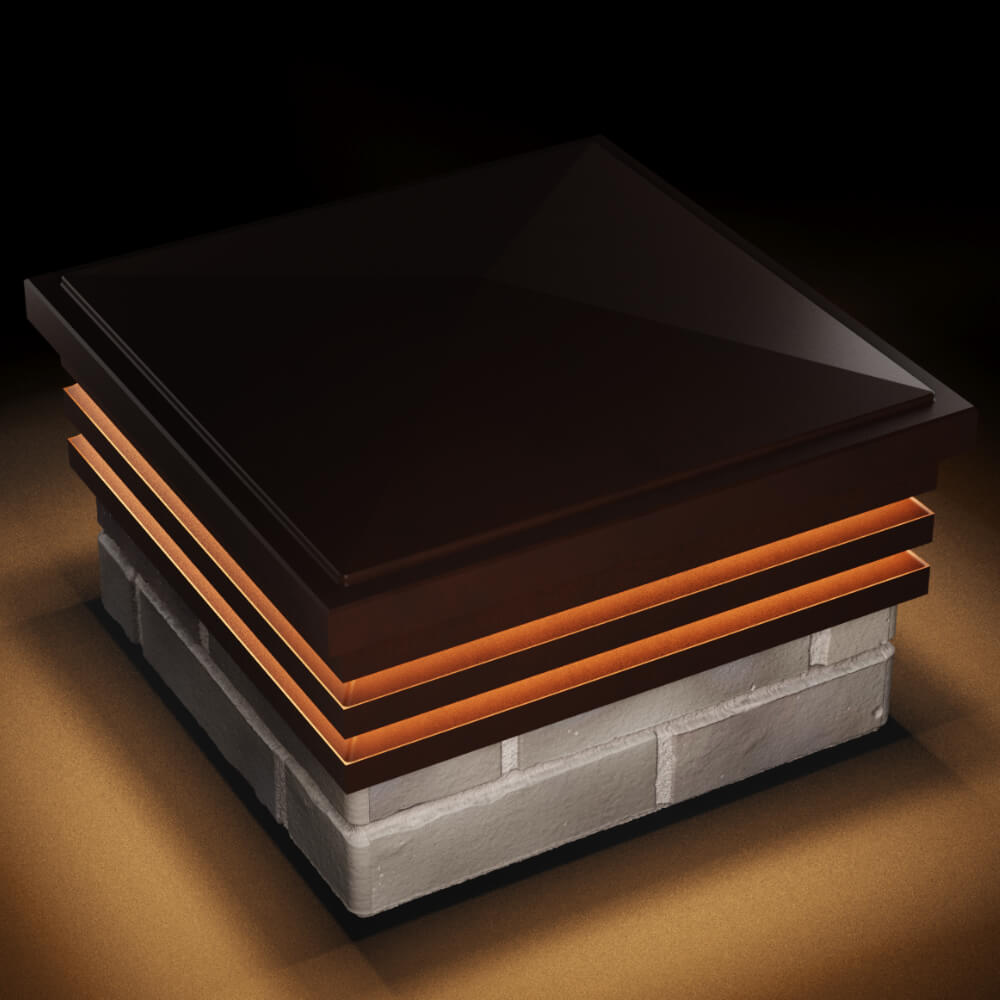 Колпак Zking Бона ХайТек Коричневый на столб 1.5х1.5 кирпича (385х385мм) с подсветкой в Хасавюрте фото