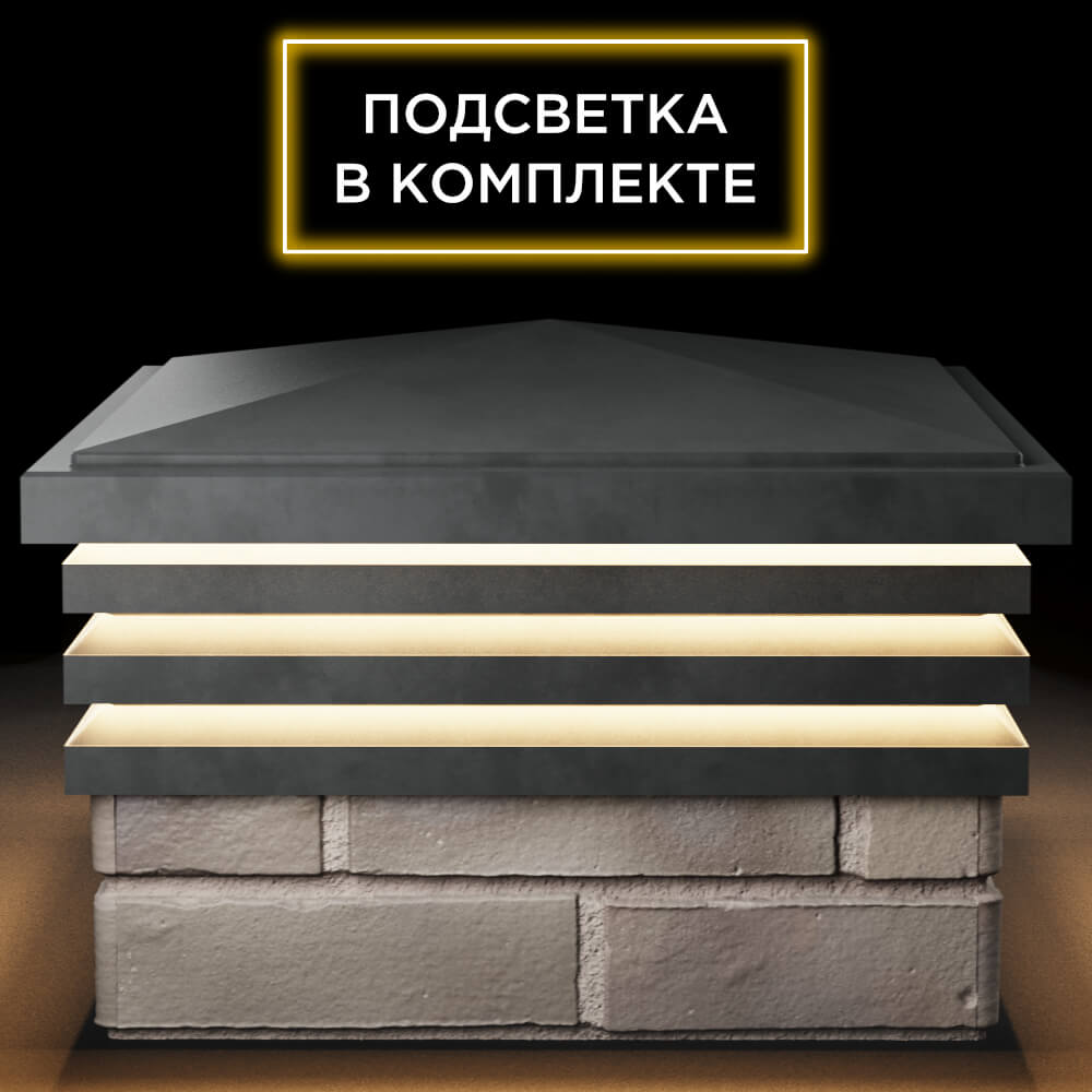 Колпак Zking Бона ХайТек Серый на столб 1.5х1.5 кирпича (385х385мм) с подсветкой Хасавюрт фото
