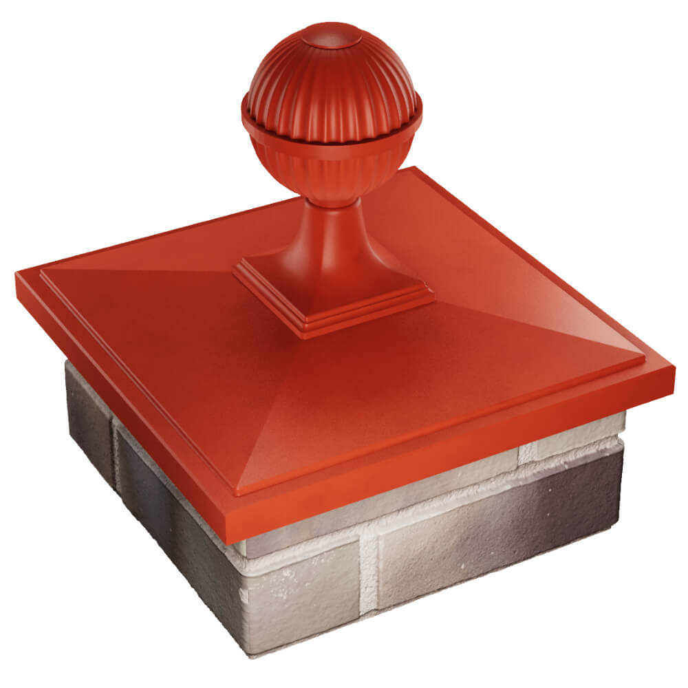 Колпак Zking БонаМоно Красный с шаром на столб 1.5х1.5 кирпича (385х385, 400х400мм) в сборе в Хасавюрте фото